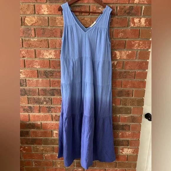 Marine Layer Corinne Blue Gauze Ombre Sleeveless Maxi Dress - Picture 3 of 8